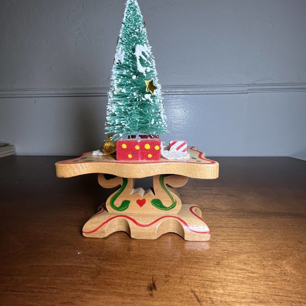 Miniature Dollhouse Christmas Tree Display with Presents, wood Table 7” Artisan
